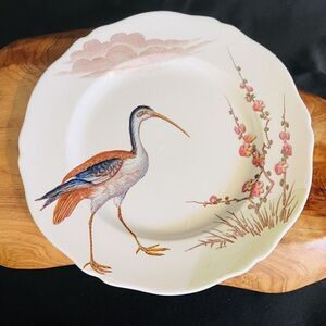 Rare KG Luneville France Porcelain Plate Bird Cherry Blossom Colorful 1920-30's